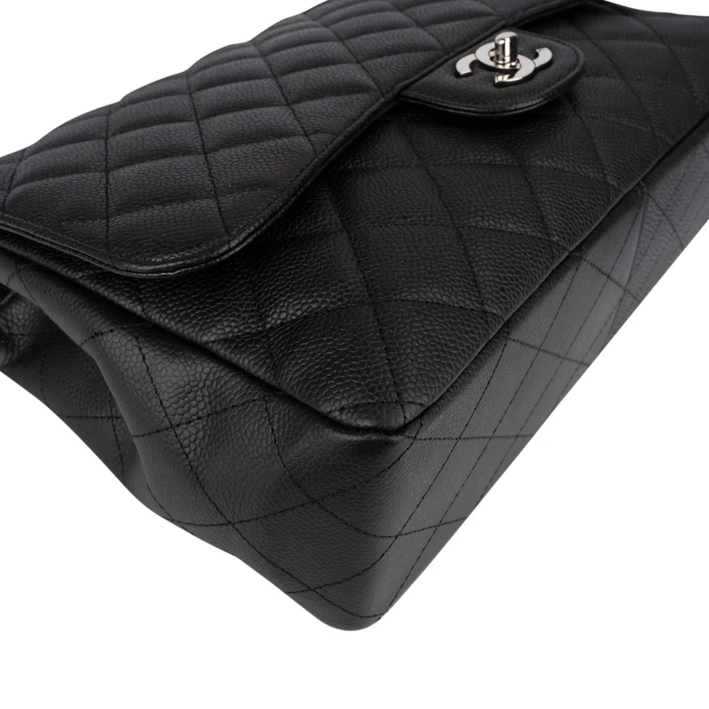 Chanel Quilted Caviar Leather Palladium Jumbo Single Flap Crossbody Bag