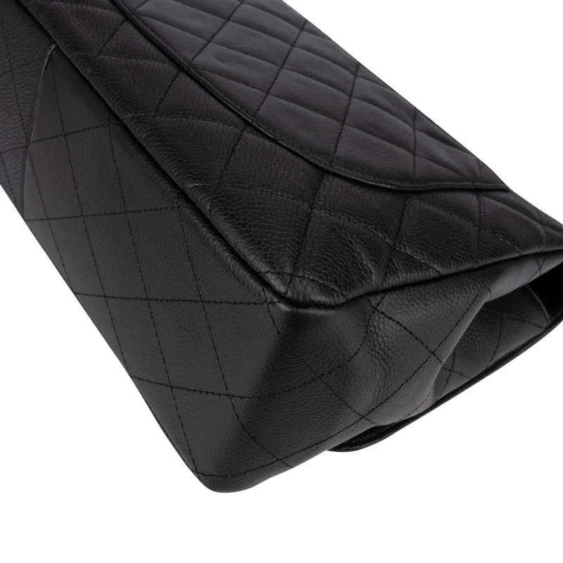 Chanel Quilted Caviar Leather Palladium Jumbo Single Flap Crossbody Bag