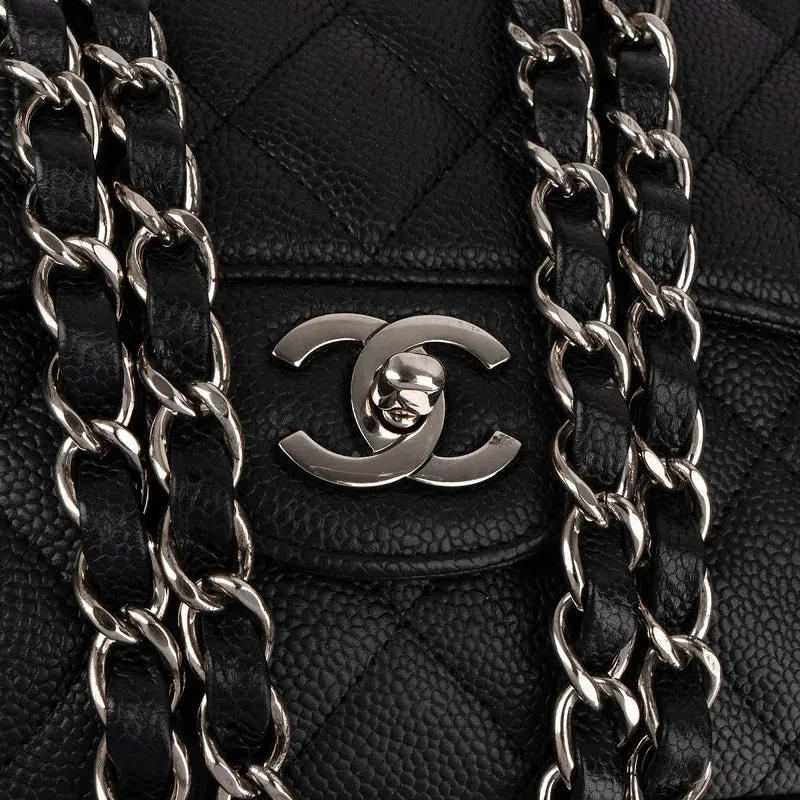 Chanel Quilted Caviar Leather Palladium Jumbo Single Flap Crossbody Bag