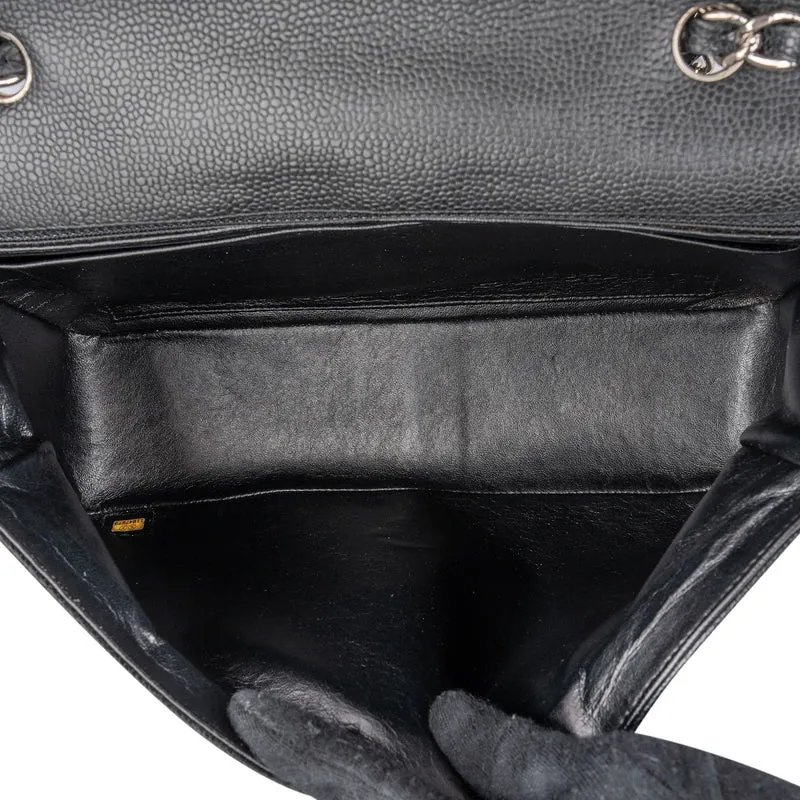 Chanel Quilted Caviar Leather Palladium Jumbo Single Flap Crossbody Bag