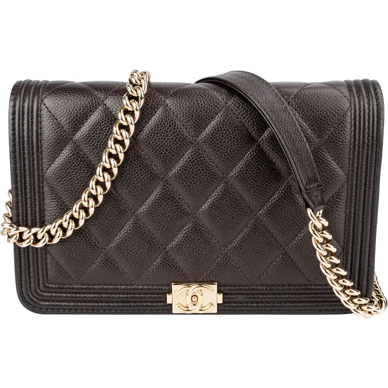 Chanel Quilted Caviar Leather Boy Wallet On Chain Crossbody Bag