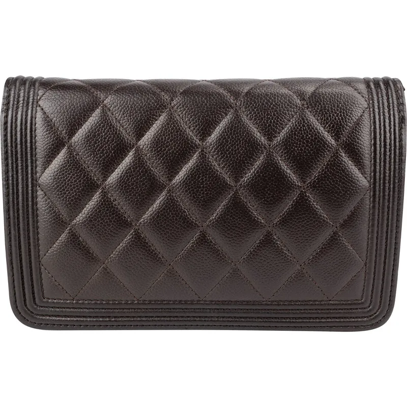 Chanel Quilted Caviar Leather Boy Wallet On Chain Crossbody Bag