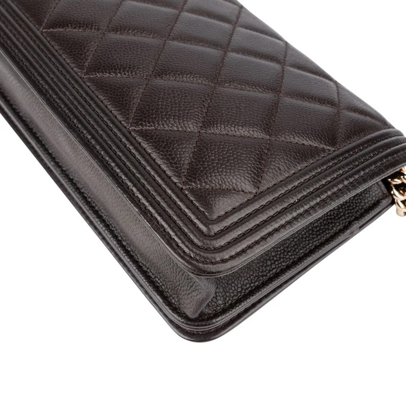 Chanel Quilted Caviar Leather Boy Wallet On Chain Crossbody Bag