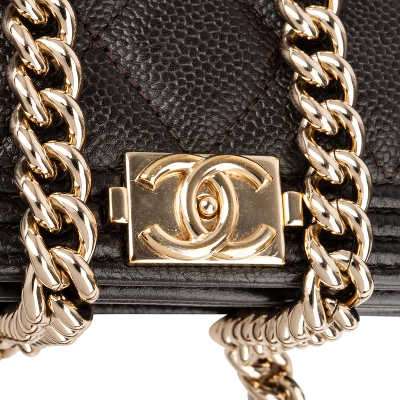Chanel Quilted Caviar Leather Boy Wallet On Chain Crossbody Bag