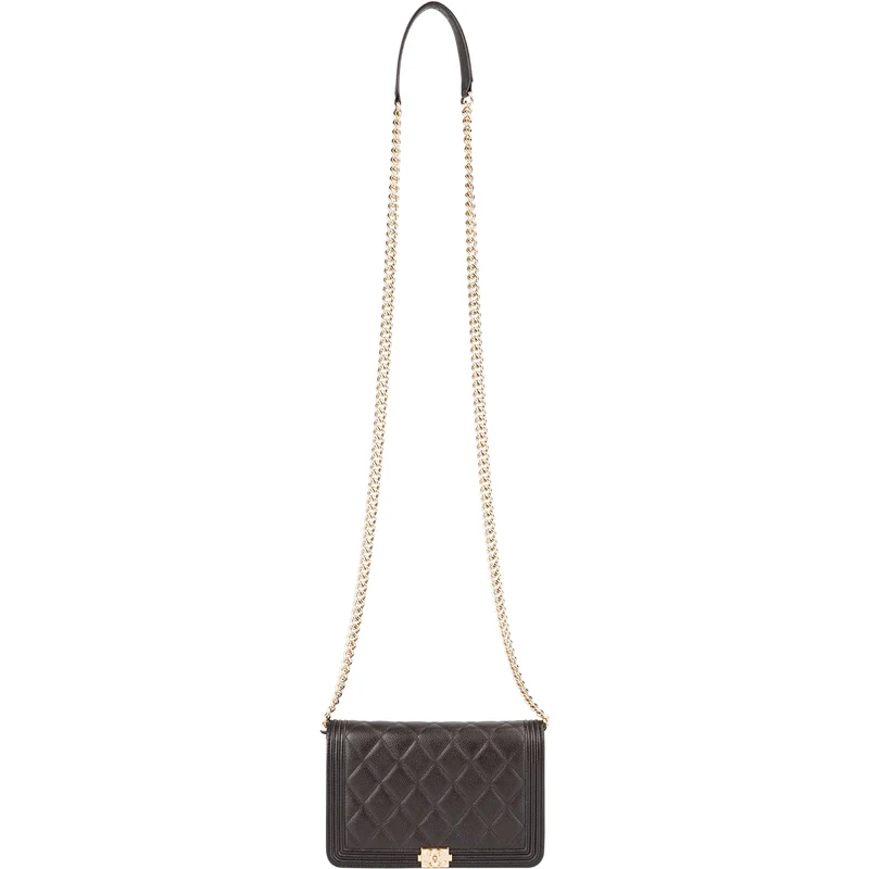 Chanel Quilted Caviar Leather Boy Wallet On Chain Crossbody Bag
