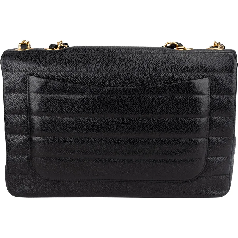 Chanel Horizontal Quilted Caviar Leather Jumbo 24K Gold Single Flap Crossbody Bag