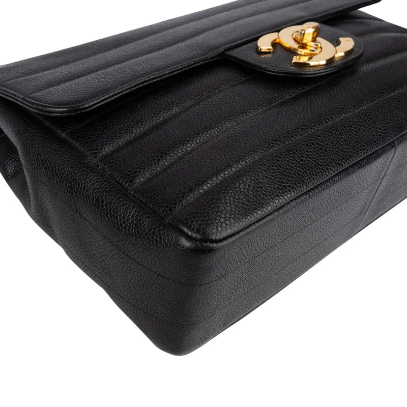 Chanel Horizontal Quilted Caviar Leather Jumbo 24K Gold Single Flap Crossbody Bag