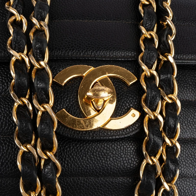 Chanel Horizontal Quilted Caviar Leather Jumbo 24K Gold Single Flap Crossbody Bag