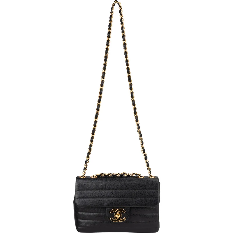 Chanel Horizontal Quilted Caviar Leather Jumbo 24K Gold Single Flap Crossbody Bag