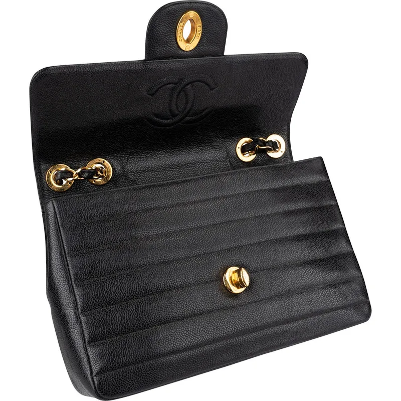 Chanel Horizontal Quilted Caviar Leather Jumbo 24K Gold Single Flap Crossbody Bag