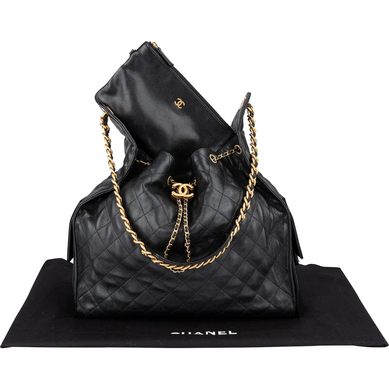 Chanel 25 Quilted Caviar Leather CC Drawstring Shoulder Bag Medium