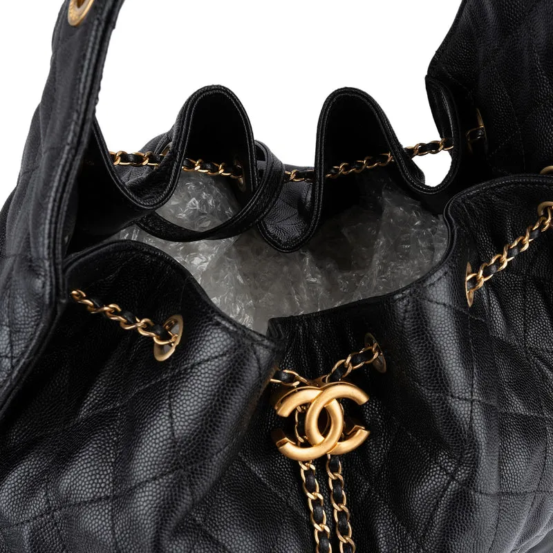 Chanel 25 Quilted Caviar Leather CC Drawstring Shoulder Bag Medium