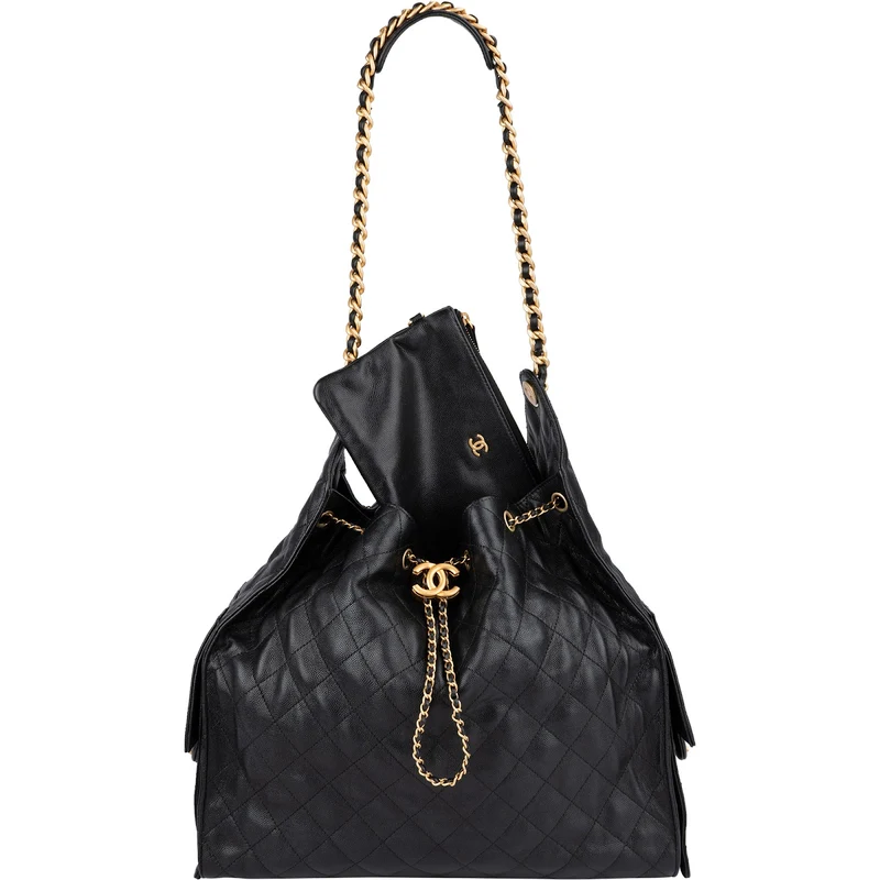 Chanel 25 Quilted Caviar Leather CC Drawstring Shoulder Bag Medium