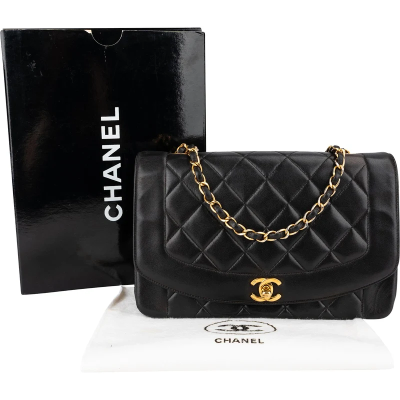 Chanel Quilted Lambskin 24K Gold Diana Single Flap Crossbody Bag