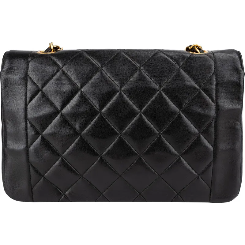 Chanel Quilted Lambskin 24K Gold Diana Single Flap Crossbody Bag