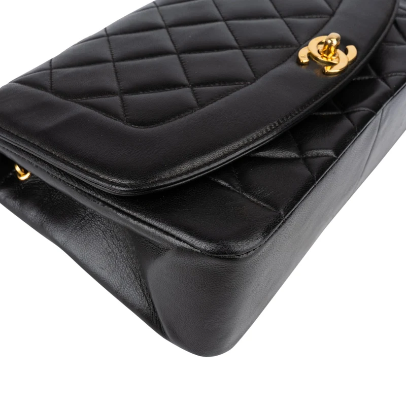 Chanel Quilted Lambskin 24K Gold Diana Single Flap Crossbody Bag