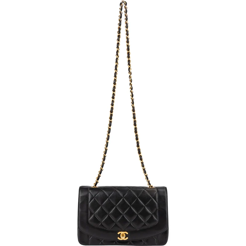 Chanel Quilted Lambskin 24K Gold Diana Single Flap Crossbody Bag