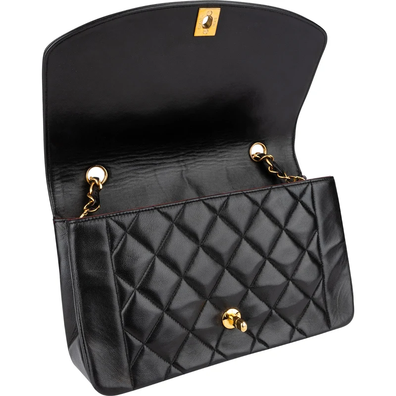 Chanel Quilted Lambskin 24K Gold Diana Single Flap Crossbody Bag