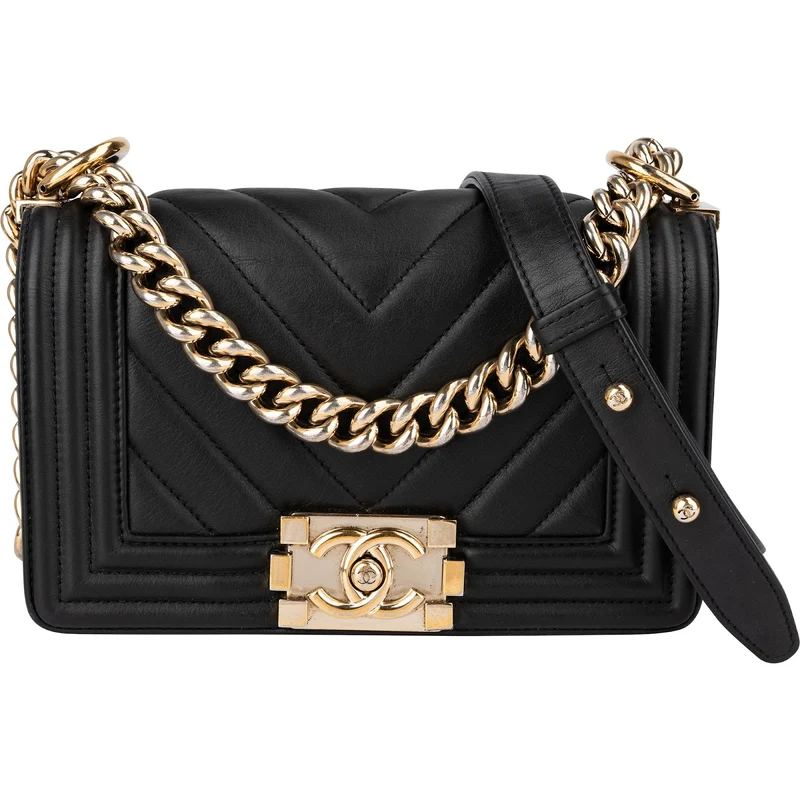Chanel Chevron Quilted Lambskin Small Boy Single Flap Crossbody Bag