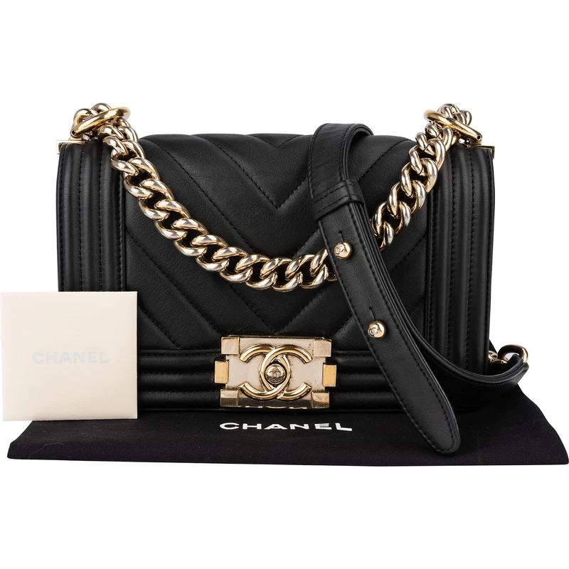 Chanel Chevron Quilted Lambskin Small Boy Single Flap Crossbody Bag
