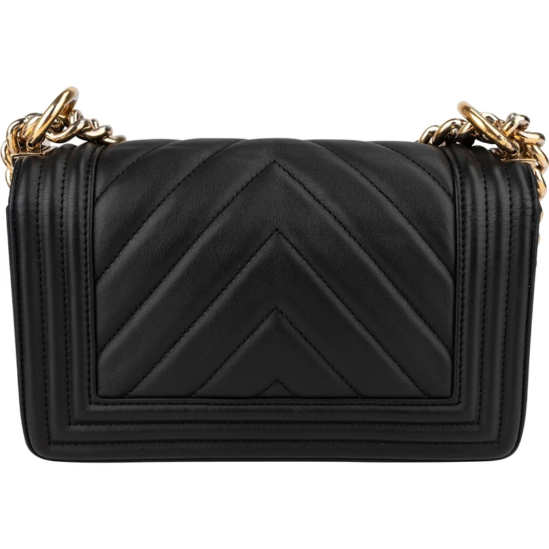Chanel Chevron Quilted Lambskin Small Boy Single Flap Crossbody Bag