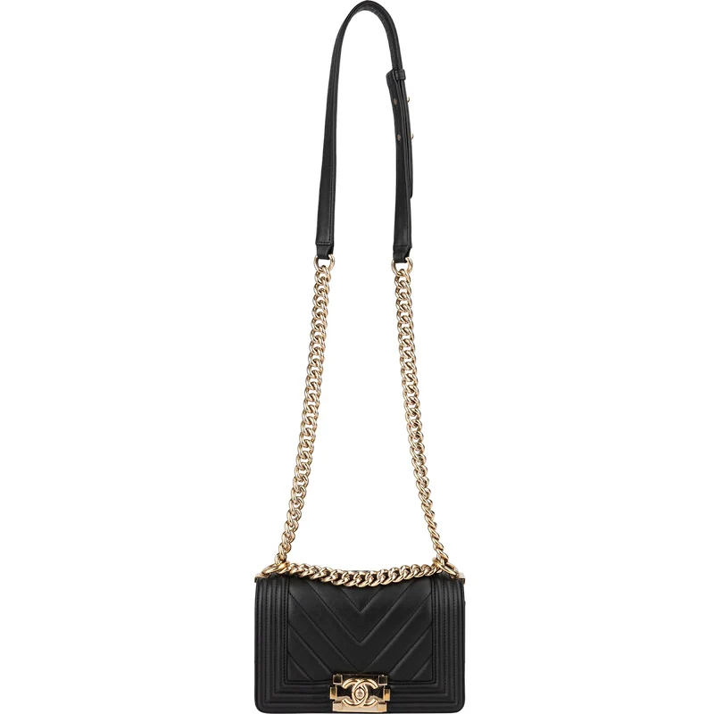 Chanel Chevron Quilted Lambskin Small Boy Single Flap Crossbody Bag