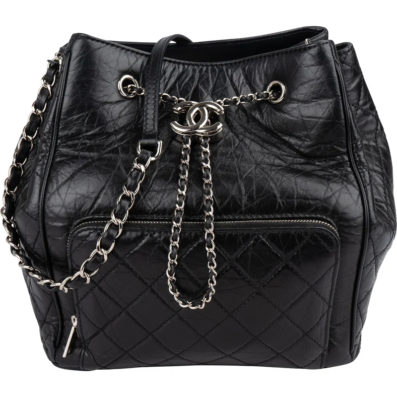Chanel Quilted Calfskin CC Chain Drawstring Bucket Shoulder Bag