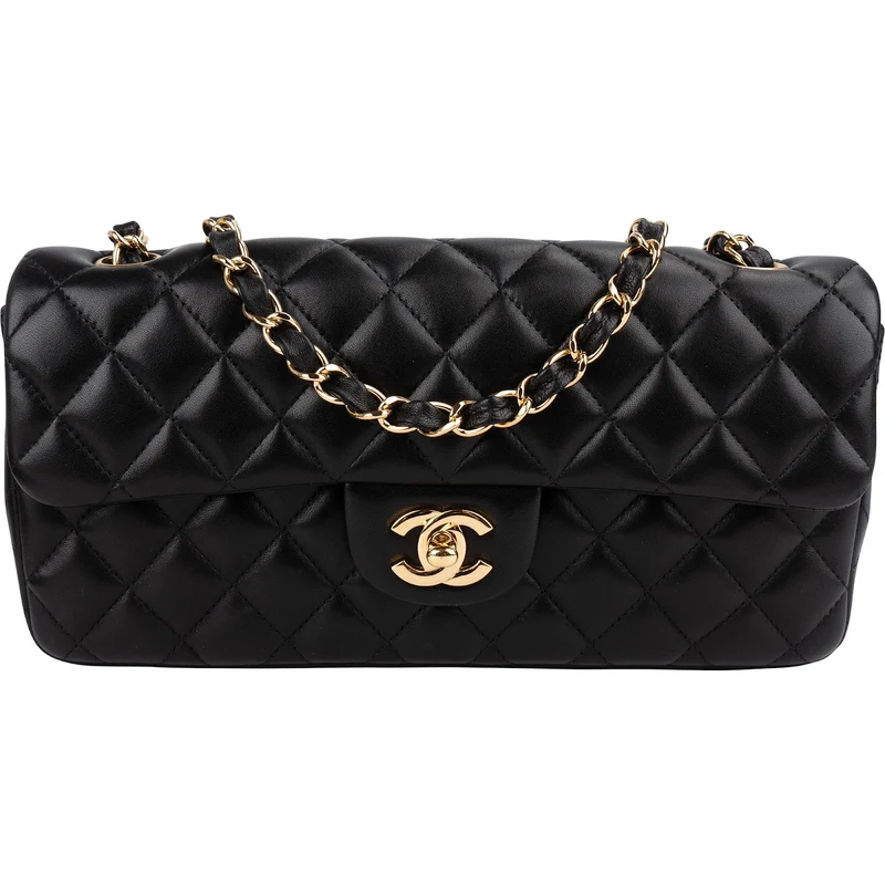 Chanel Quilted Lambskin East West Single Flap Shoulder Bag