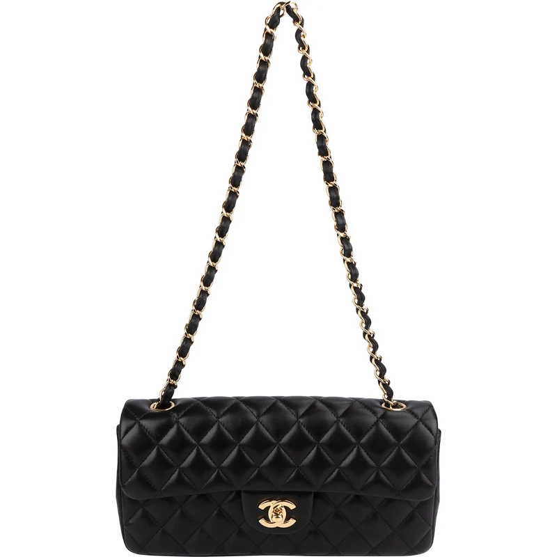 Chanel Quilted Lambskin East West Single Flap Shoulder Bag