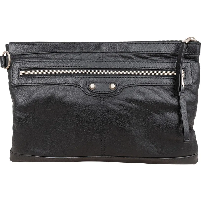 Balenciaga Black Arena Leather City Pochette Clutch