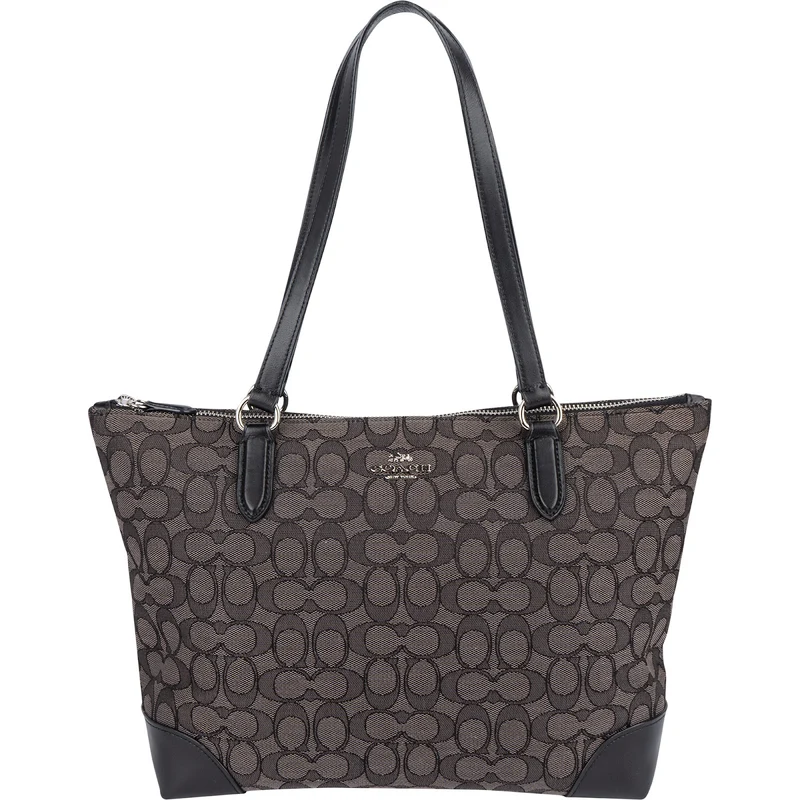 Coach Black Leather Monogram Signature Zip Tote Shoulder Bag