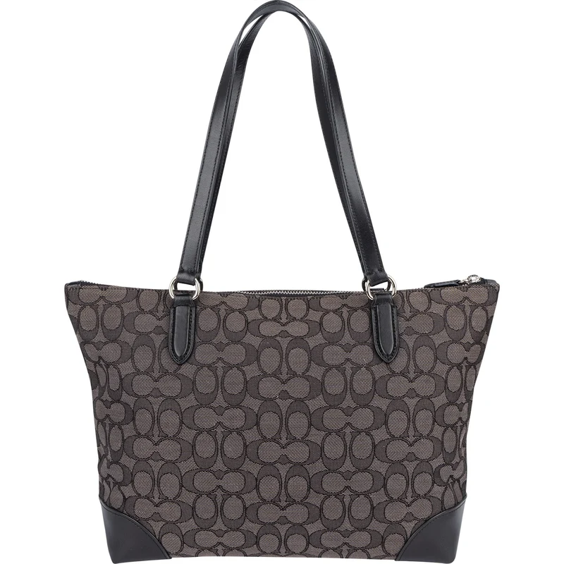 Coach Black Leather Monogram Signature Zip Tote Shoulder Bag