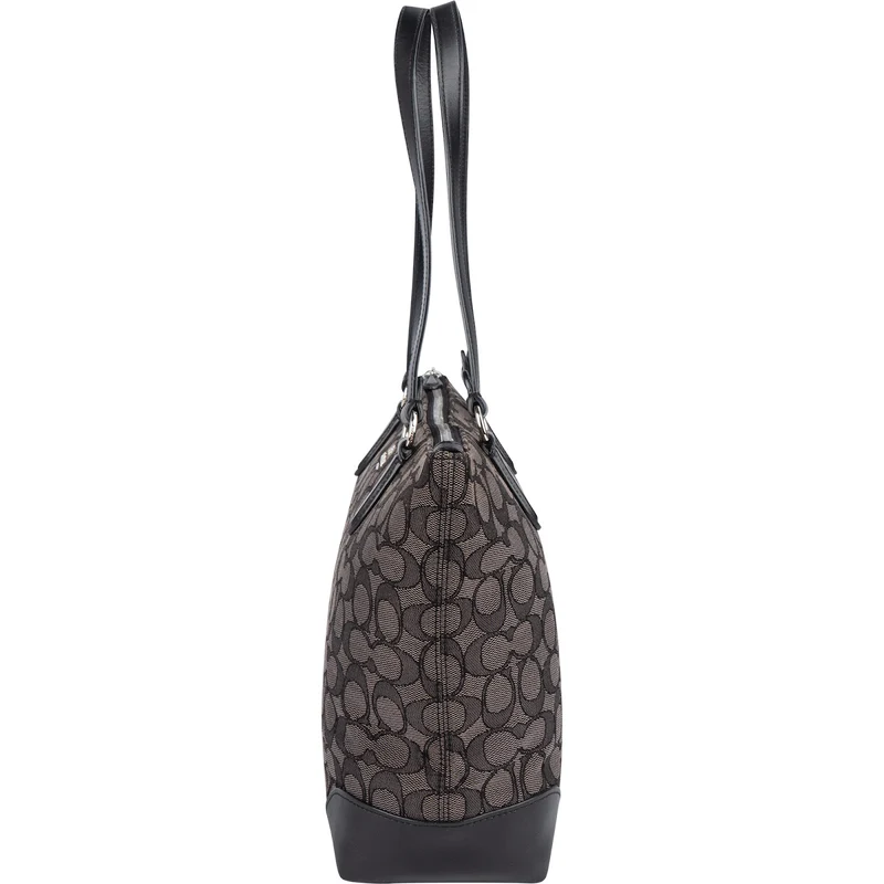 Coach Black Leather Monogram Signature Zip Tote Shoulder Bag