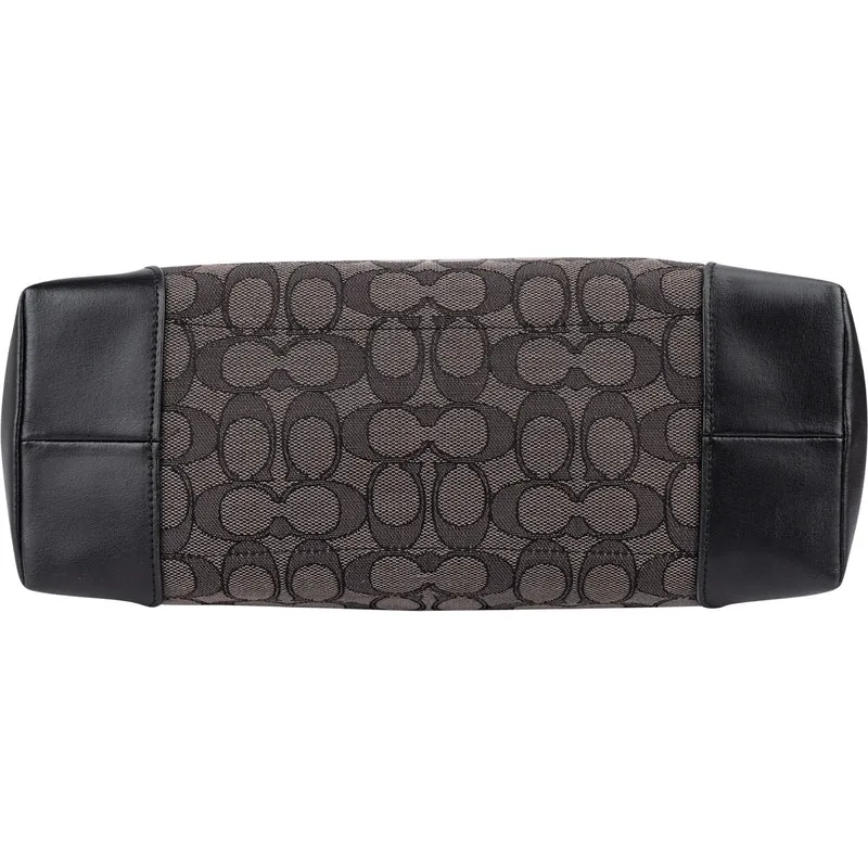 Coach Black Leather Monogram Signature Zip Tote Shoulder Bag