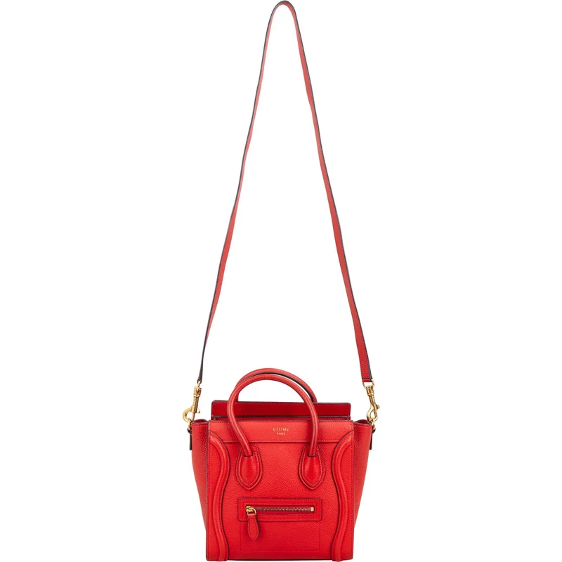 Céline Drummed Calfskin Luggage Nano Handbag