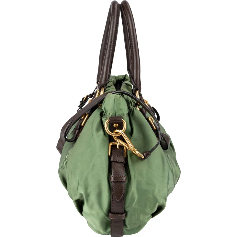 Prada Green Tessuto Gaufre Ricamo Satchel Handbag