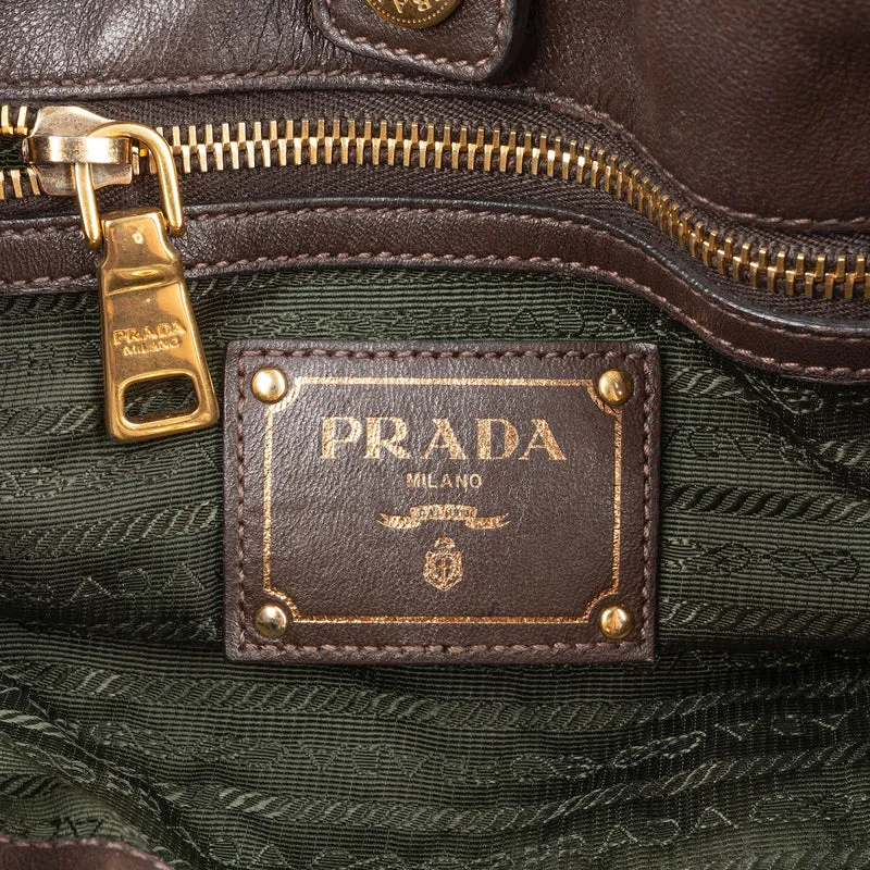 Prada Green Tessuto Gaufre Ricamo Satchel Handbag