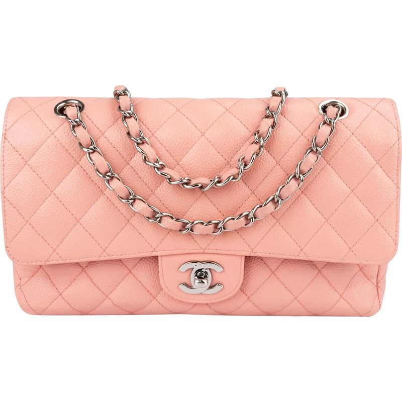 Chanel Quilted Caviar Leather Palladium Medium Double Flap Shoulder Bag