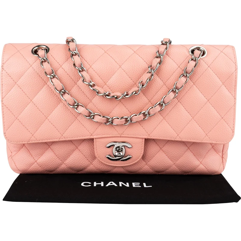 Chanel Quilted Caviar Leather Palladium Medium Double Flap Shoulder Bag