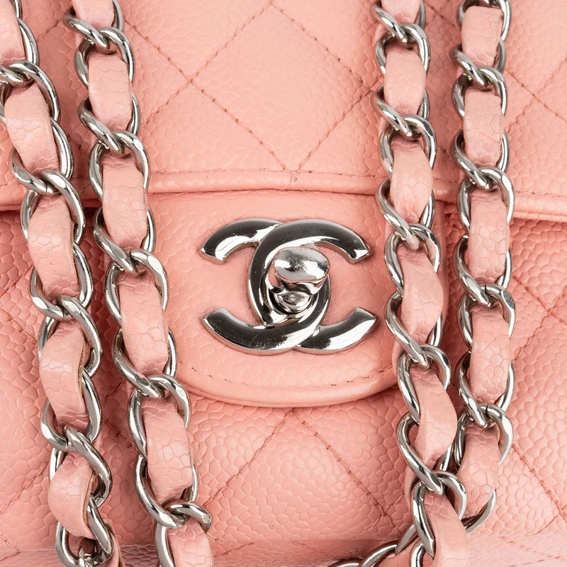 Chanel Quilted Caviar Leather Palladium Medium Double Flap Shoulder Bag