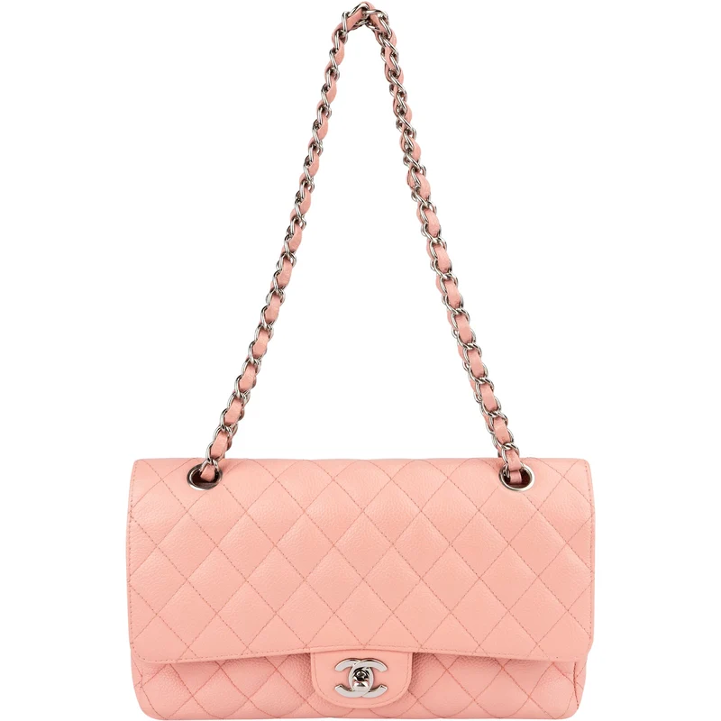 Chanel Quilted Caviar Leather Palladium Medium Double Flap Shoulder Bag
