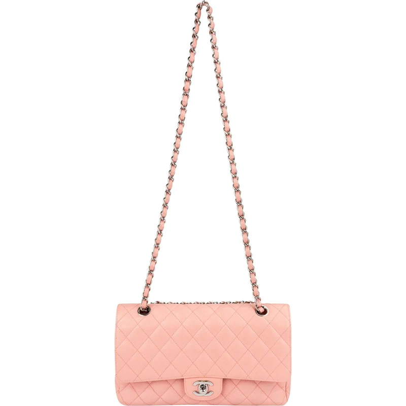 Chanel Quilted Caviar Leather Palladium Medium Double Flap Shoulder Bag