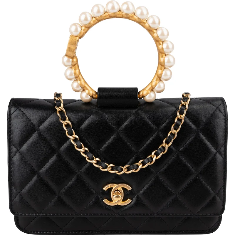 Chanel Quilted Lambskin Pearl Handle Wallet On Chain Crossbody Bag
