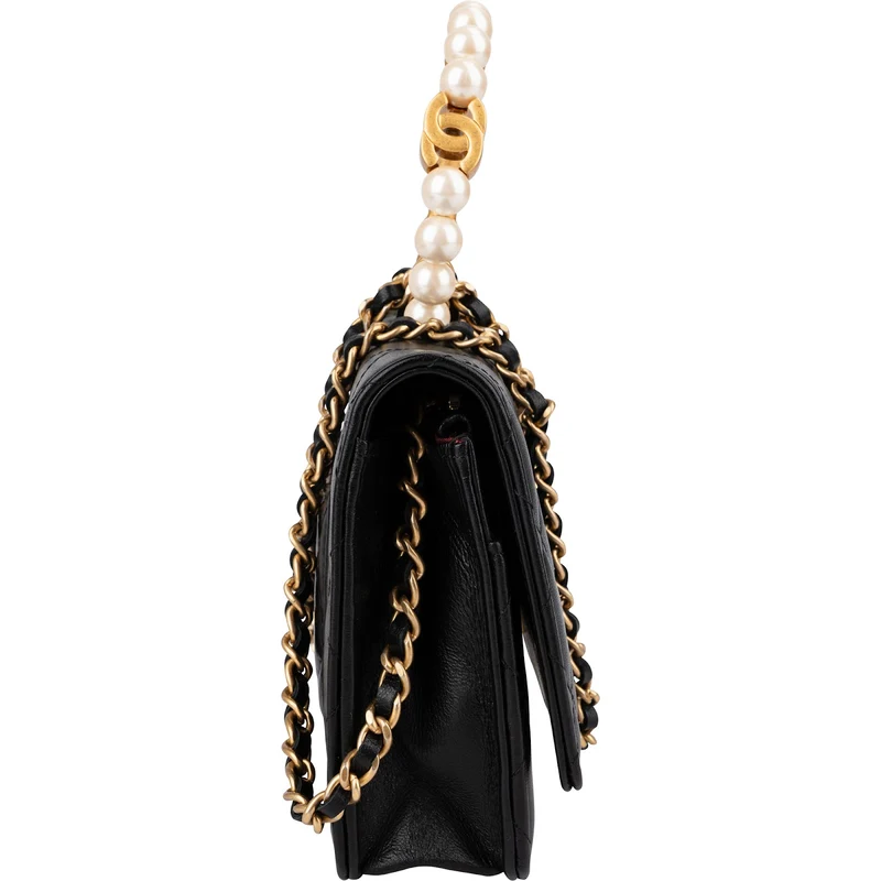 Chanel Quilted Lambskin Pearl Handle Wallet On Chain Crossbody Bag