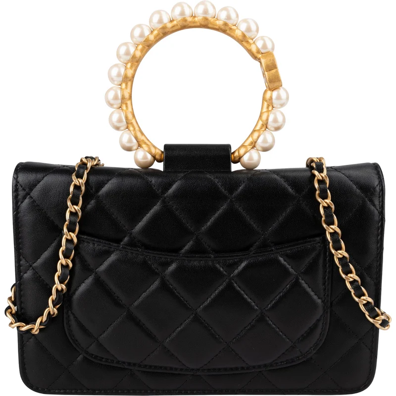 Chanel Quilted Lambskin Pearl Handle Wallet On Chain Crossbody Bag