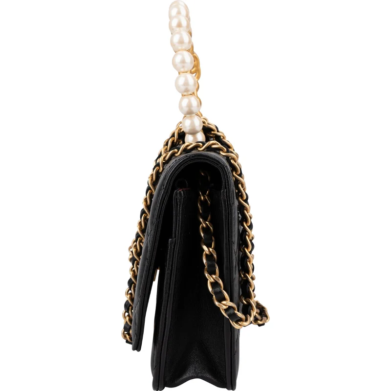 Chanel Quilted Lambskin Pearl Handle Wallet On Chain Crossbody Bag