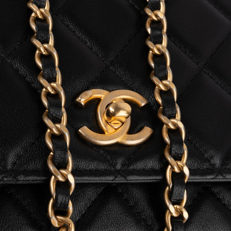 Chanel Quilted Lambskin Pearl Handle Wallet On Chain Crossbody Bag