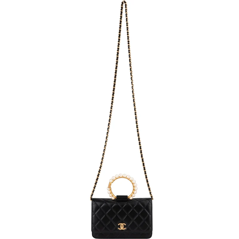 Chanel Quilted Lambskin Pearl Handle Wallet On Chain Crossbody Bag