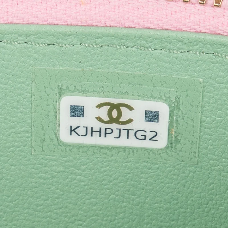 Chanel Pink Green Bicolor Quilted Lambskin Top Handle Vanity Case Crossbody Handbag