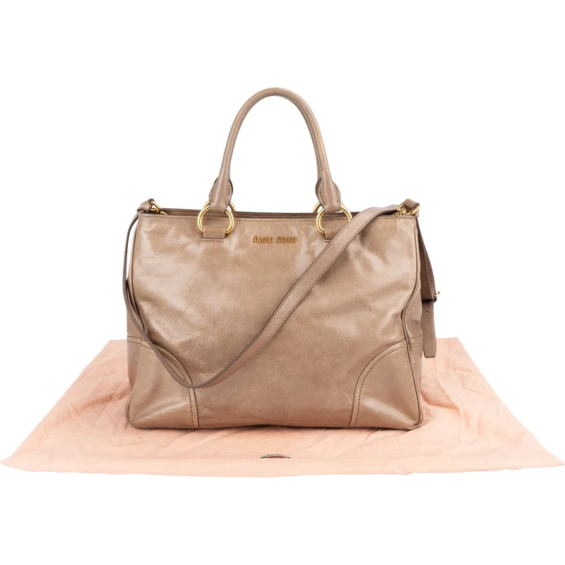 Miu Miu Vitello Lux Leather Tote Handbag